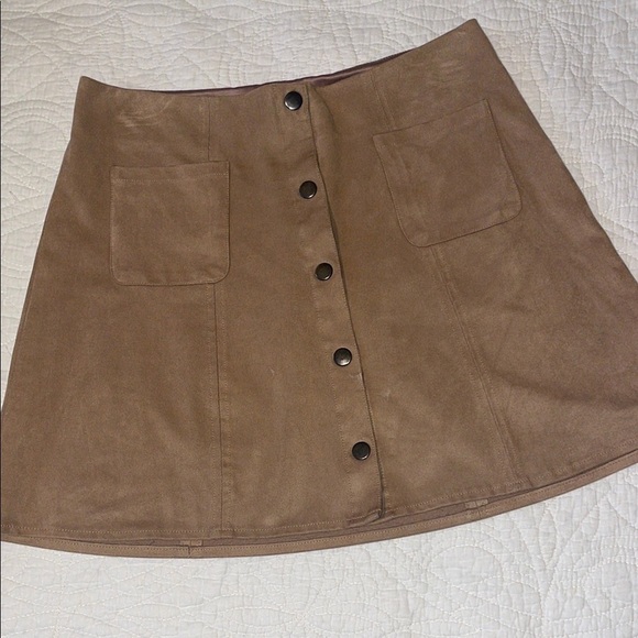 Kendall & Kylie Tan A-Line Mini Skirt with Button Detail - Picture 1 of 6
